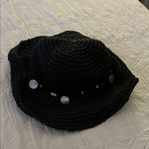 Steve Madden Black Woven Hat with Beaded Trim